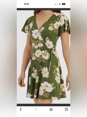 BCX Olive Green Floral Wrap Mini Dress